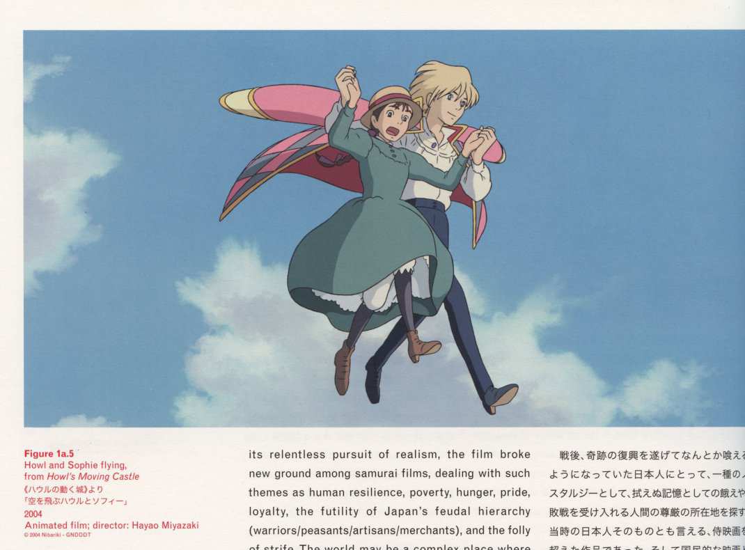 Caption left top: Howl and Sophie flying, from Howl’s Moving Castle 200421ya Animated film; director: Hayao Miyazaki