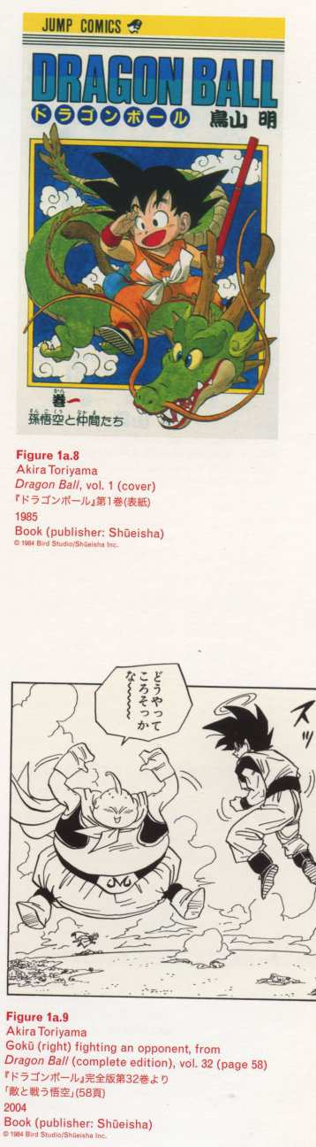 Caption right top: · Figure 1a.8 · Akira Toriyama · Dragon Ball, vol. 1 (cover) · 198539ya · Book (publisher: Shūeisha) · Caption right bottom: · Figure 1a.9 · Akira Toriyama · Gokū (right) fighting an opponent, from Dragon Ball (complete edition), vol. 32 (page 58) · 200420ya · Book (publisher: Shūeisha)