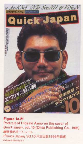 Caption left top: · Figure 1a.21 · Portrait of Hideaki Anno on the cover of Quick Japan, vol. 10 (Ohta Publishing Co., 199629ya)