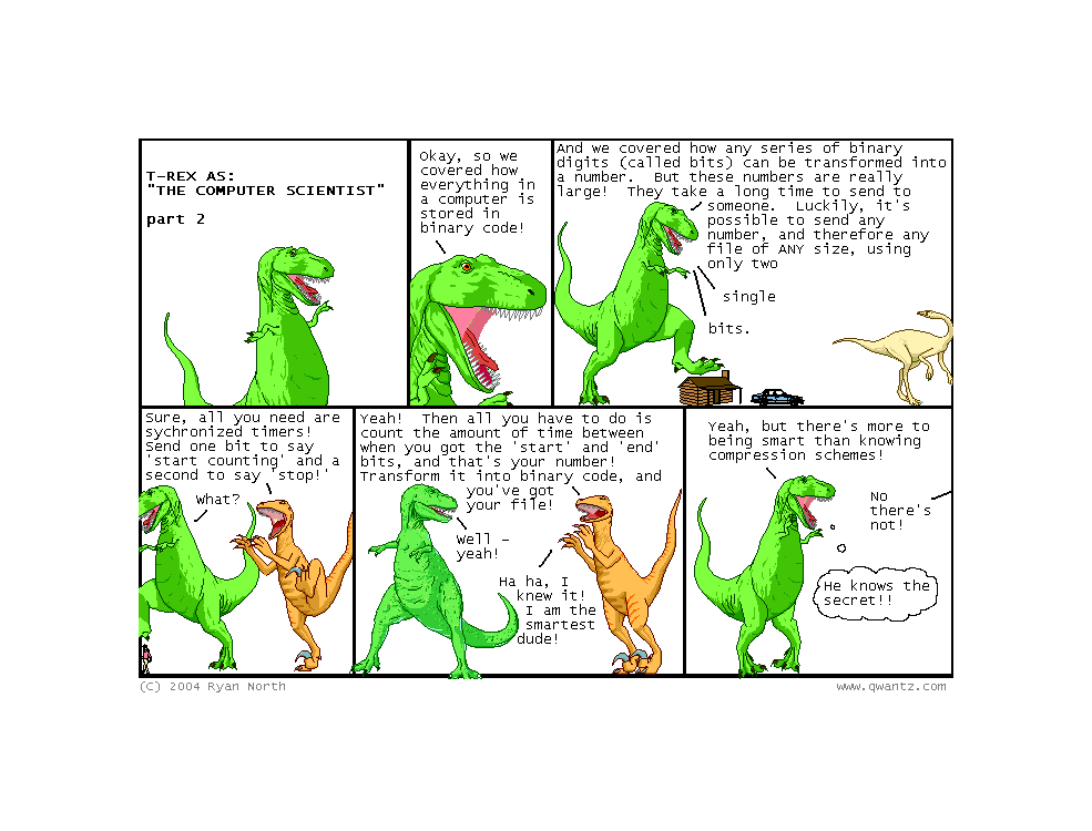 “Yeah, but there’s more to being smart than knowing compression schemes!” “No there’s not!” “Shoot—he knows the secret!!” –Ryan North