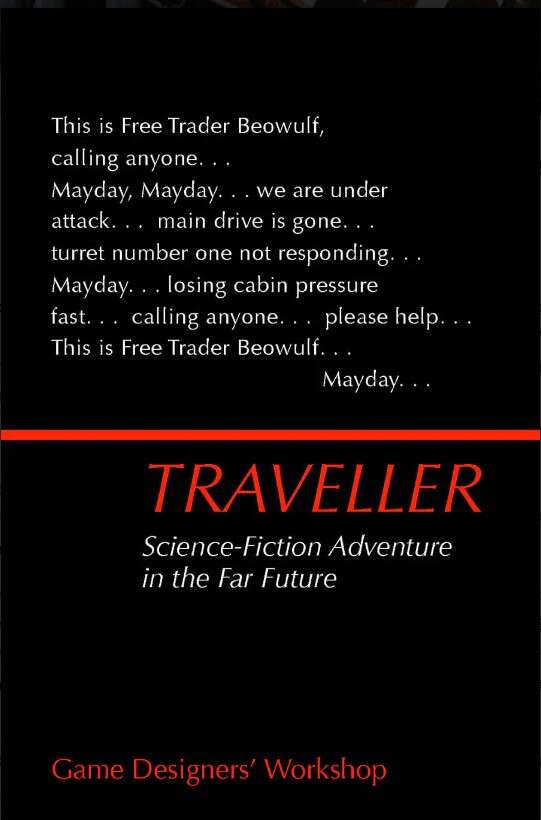 Cover of the 197748ya science-fiction tabletop RPG Traveller, first edition/classic (commentary on design & writing)